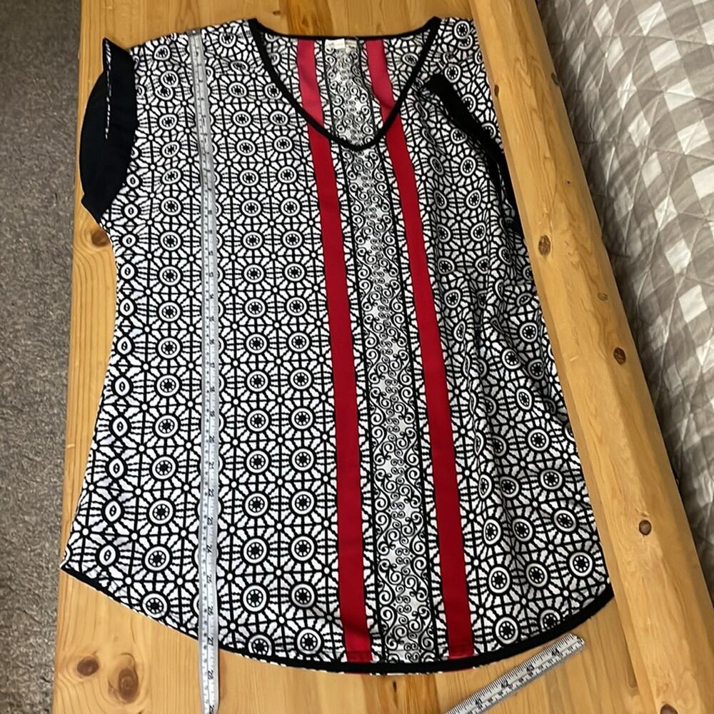 Antilia Femme center stripe cap sleeve blouse women's L - Picture 12 of 12
